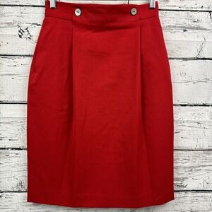 Barry Bricken A-Line Skirt - Brick Red Color - Button Detail 100% Wool [Size 10]